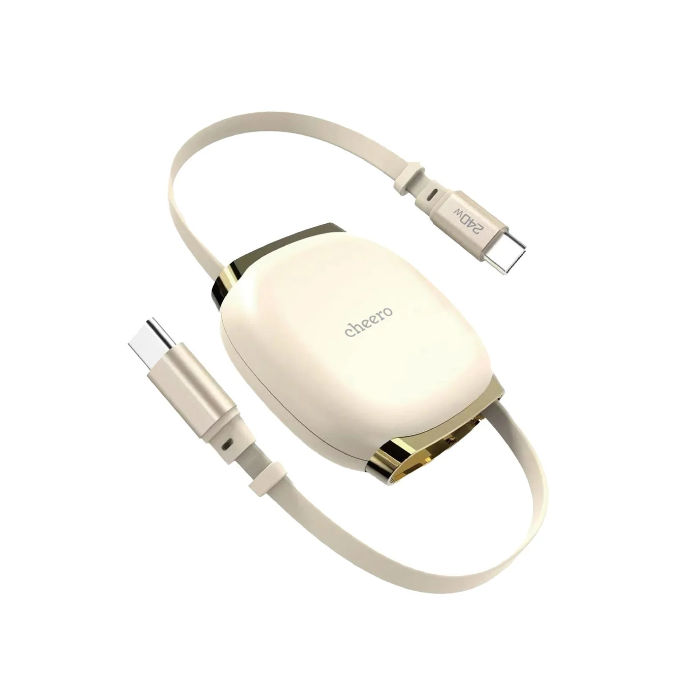ベージュ色のコンパクトな充電器とUSB-Cケーブル