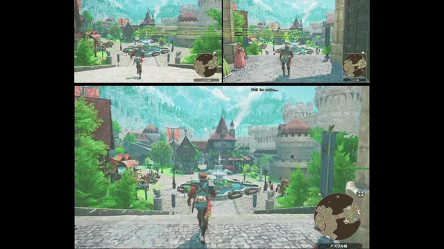 ファンタジー世界の城下町を映したゲーム画面