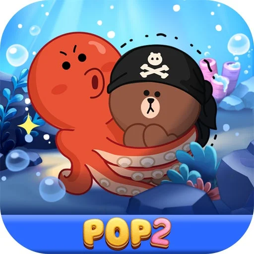 ブラウンとタコのイラスト、POP2ロゴ入り