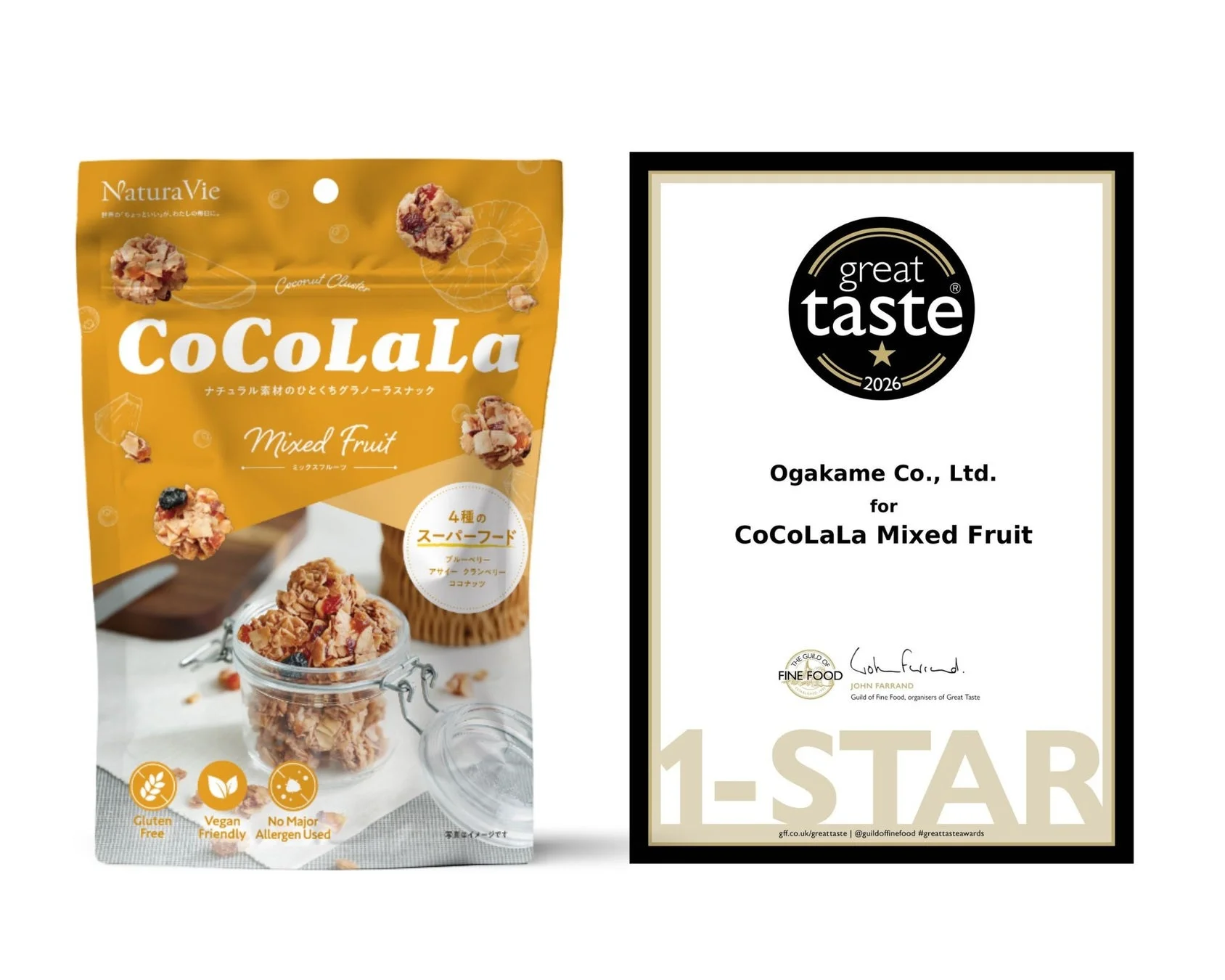 「CoCoLaLa Mixed Fruit」のパッケージと受賞ロゴ