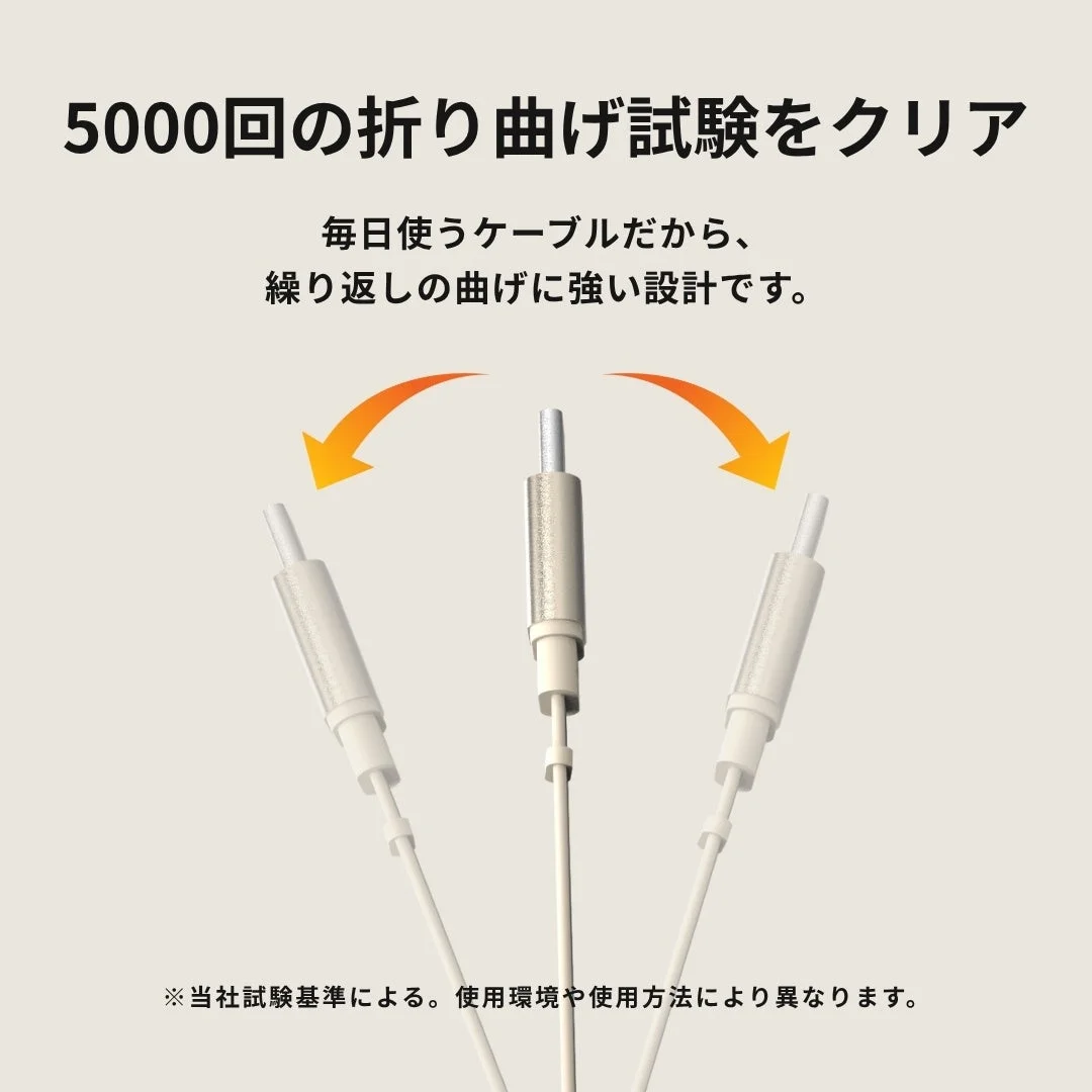 5000回の折り曲げ試験をクリアしたケーブルの耐久性