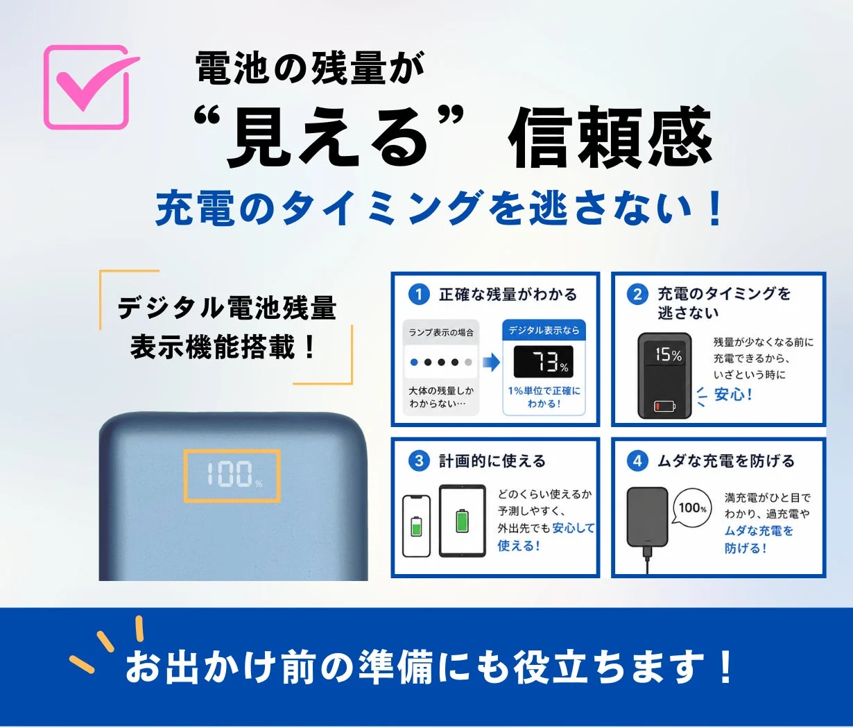 デジタル電池残量表示機能搭載