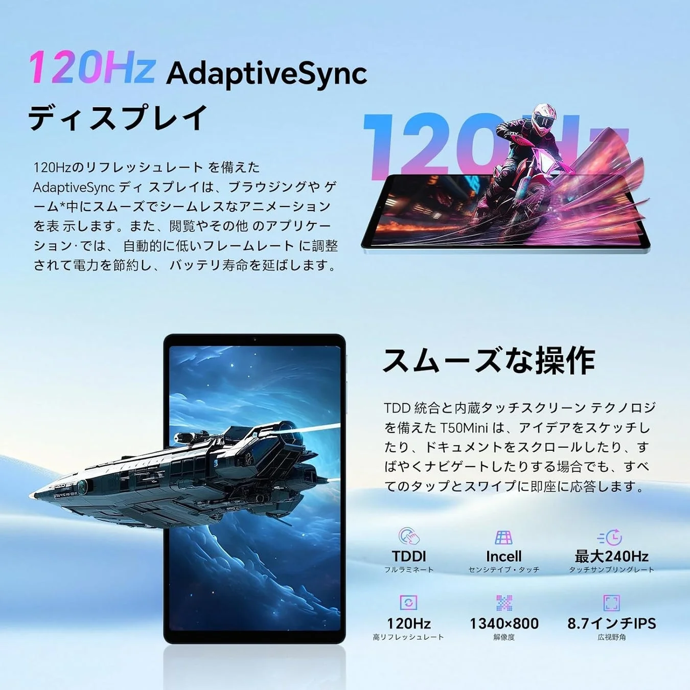 Teclast T50Mini 120Hzディスプレイ