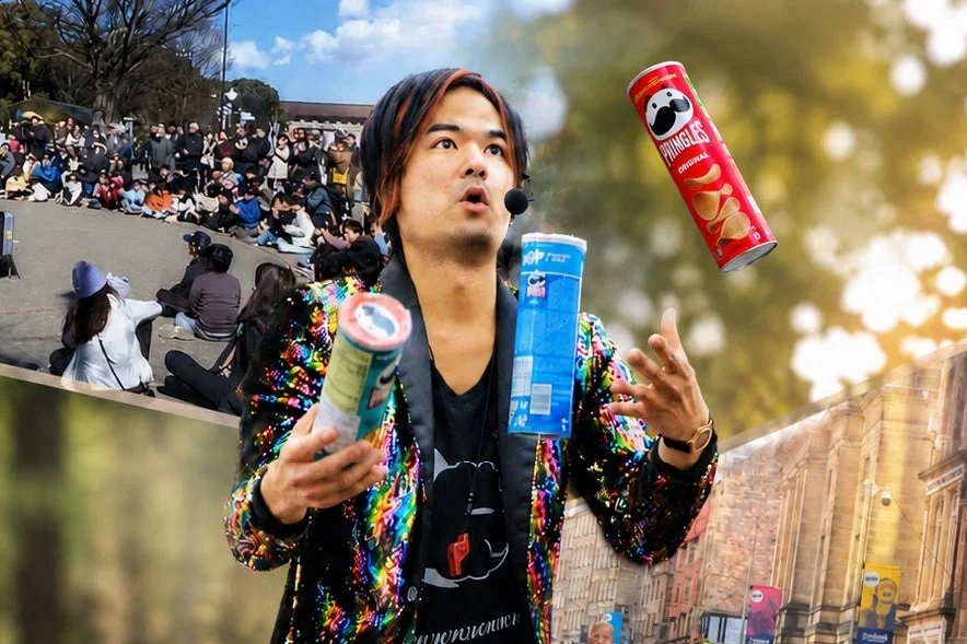 プリングルズを使ったジャグリングパフォーマンス