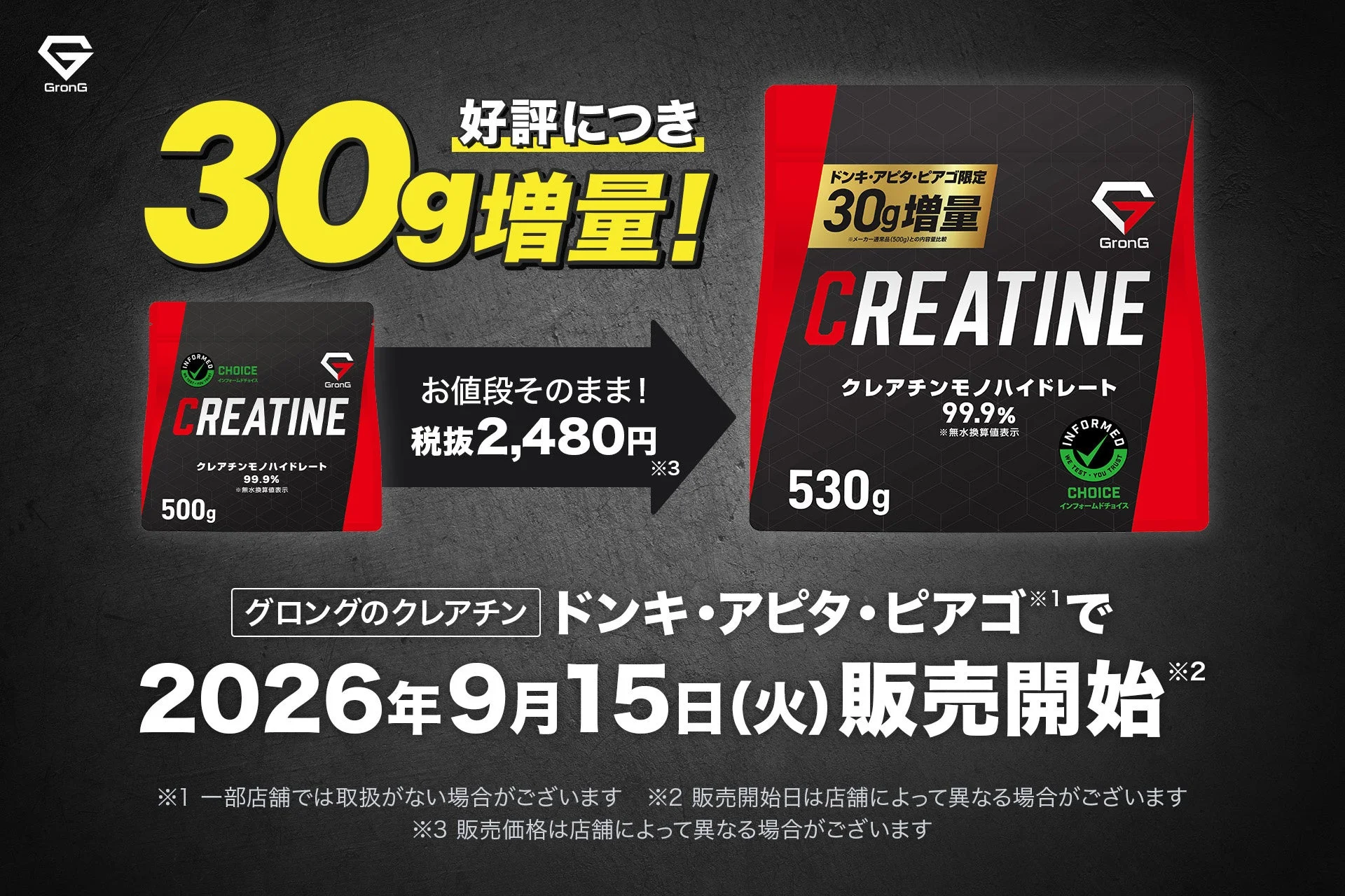 グロングのクレアチン増量告知