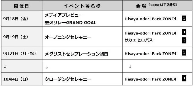 9月18日から10月4日にかけて開催されるイベントのスケジュール表