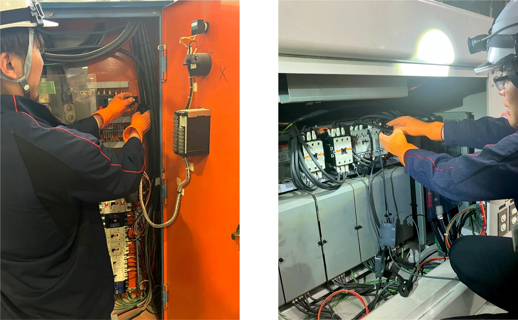 電気制御盤の点検やメンテナンスを行う作業員