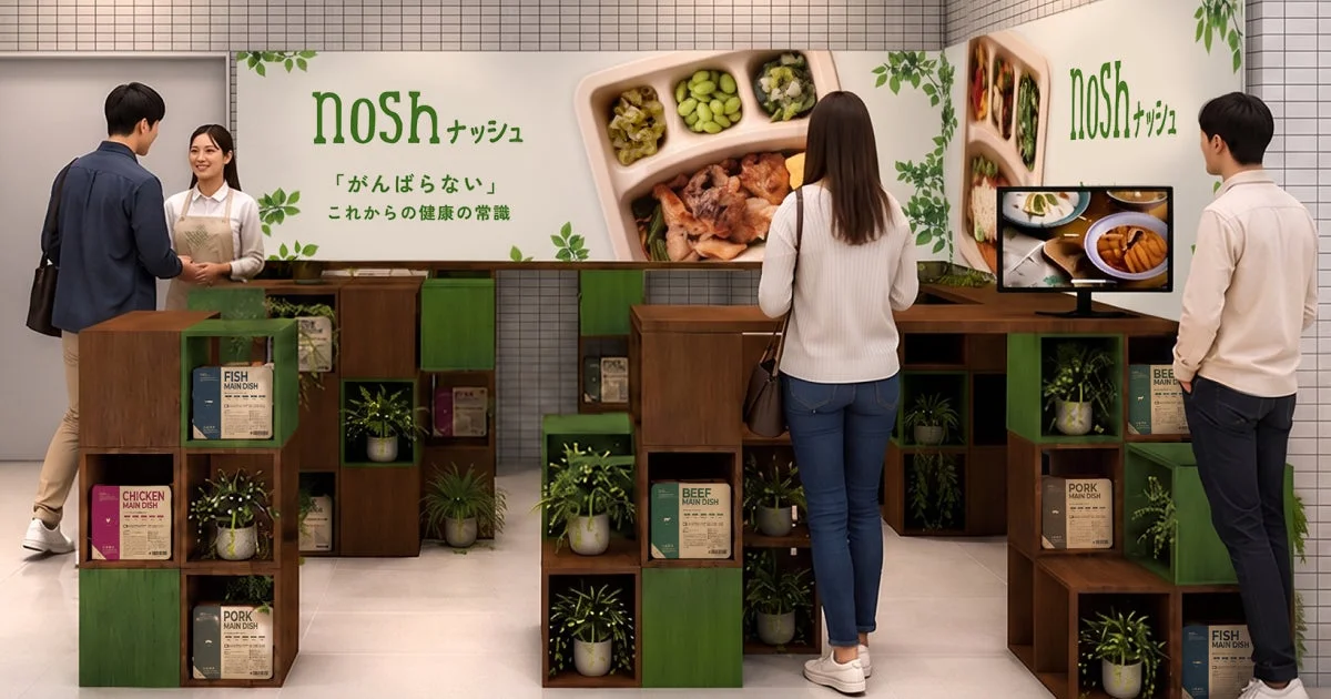 ナッシュの健康的な食事サービスを紹介するブース