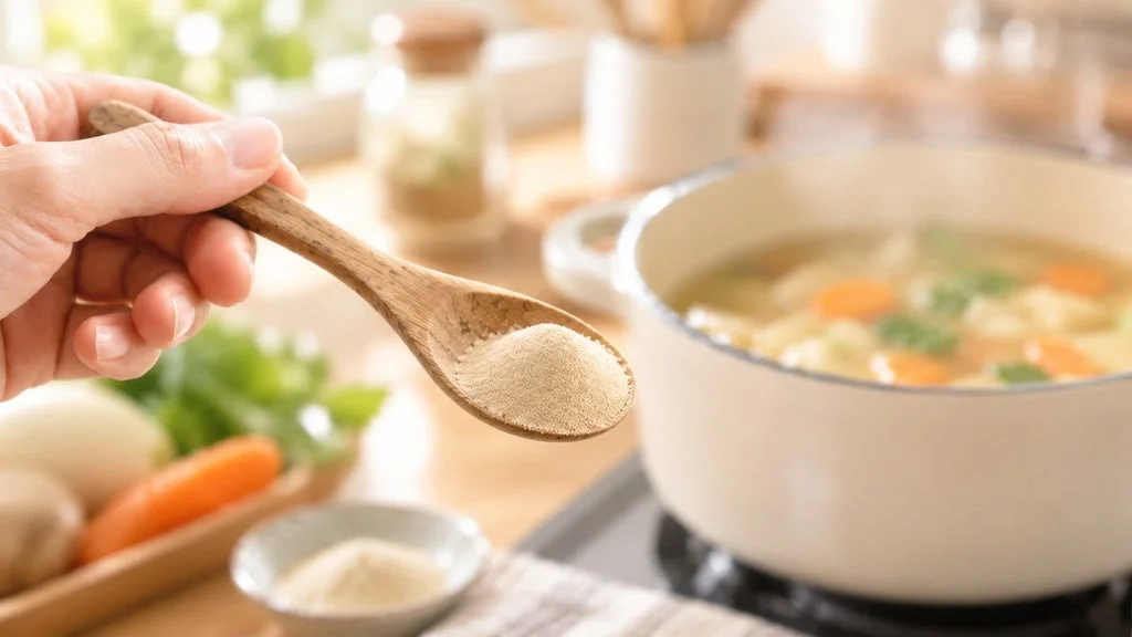 料理にだしを加える様子