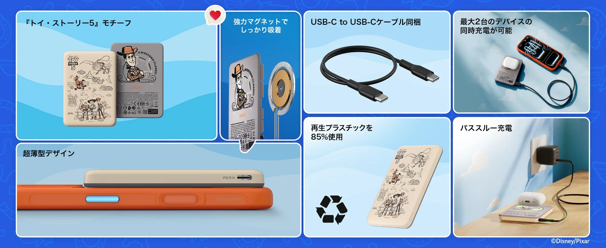 BoostCharge ワイヤレスモバイルバッテリー 5,000 mAh 特徴