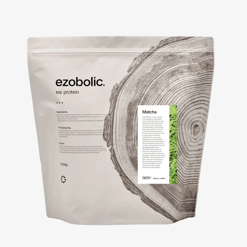 ezobolicの抹茶味ソイプロテインのパッケージ