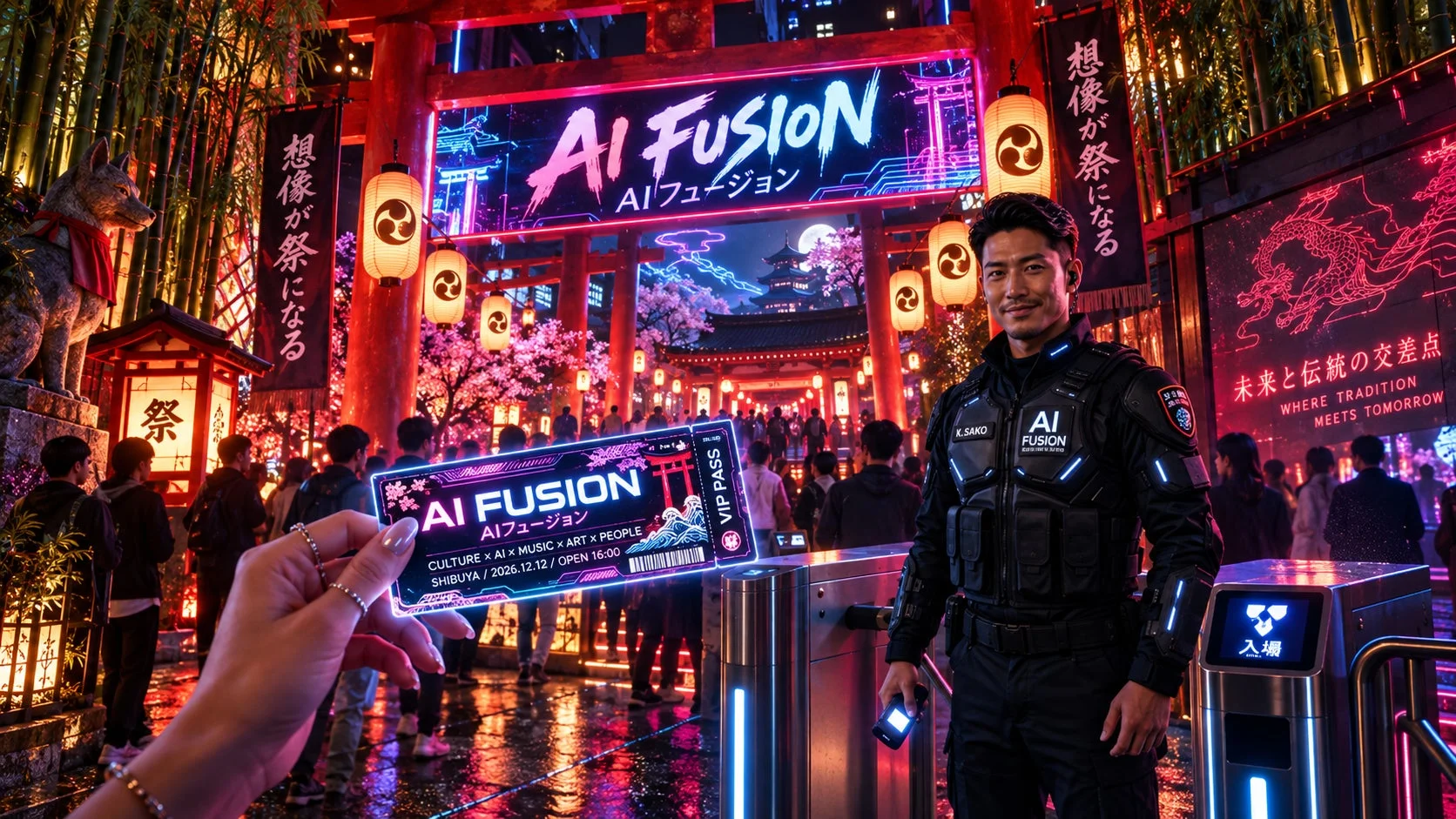 AI FUSIONイベント会場の入り口とVIPチケット