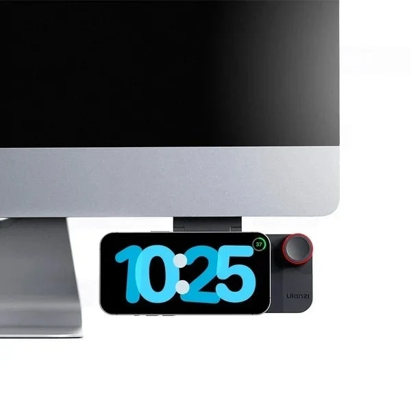 モニターの下にスマートフォンが取り付けられ、大きく「10:25」と表示されています。Ulanzi製のアクセサリーで固定されており、充電残量「37%」も確認できます。