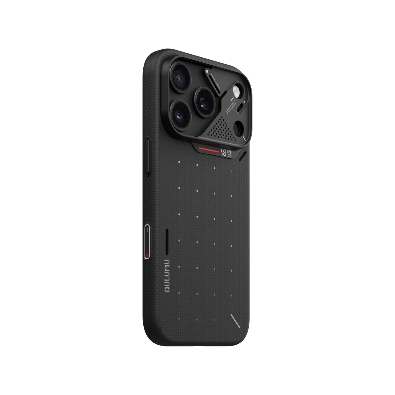 黒いスマートフォンケースが白い背景に置かれている画像です。