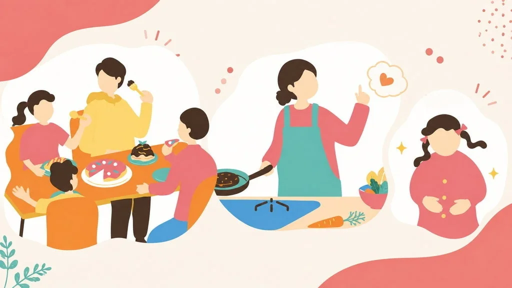 家族と食事のイラスト