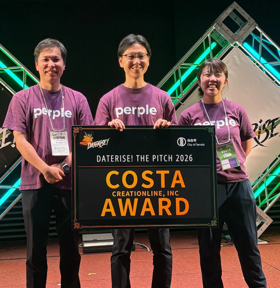 perple VISITOR DATERISE! 仙台市 City of Sendai DATERISE! THE PITCH 2026 COSTA CREATIONLINE, INC AWARD BOOTH