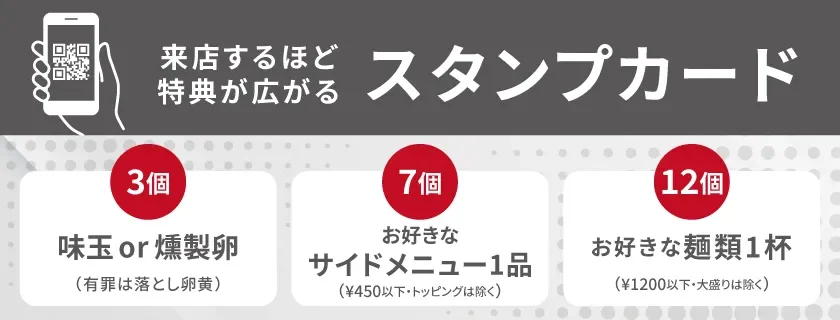 来店に応じて特典が広がるスタンプカード