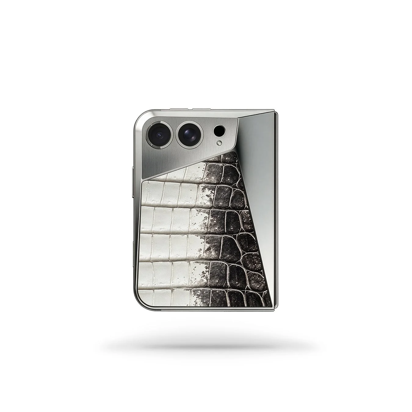 白黒クロコダイル柄の折りたたみスマホ